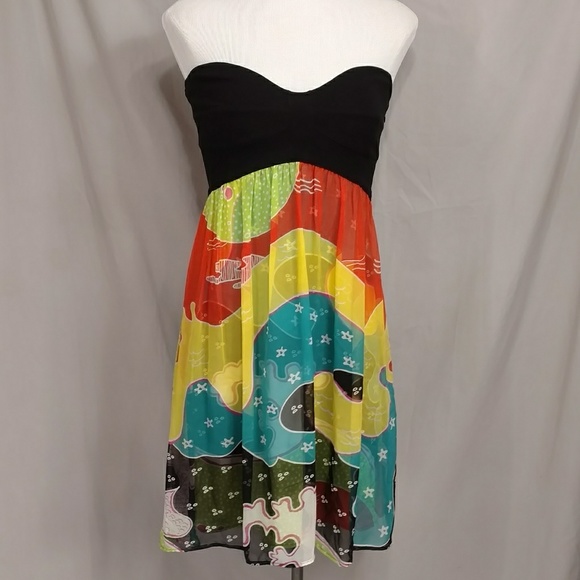 DVF Colorful Silk Asti Party Dress Strapless Midi Mod Sexy Flirty Style Designer - Picture 1 of 8